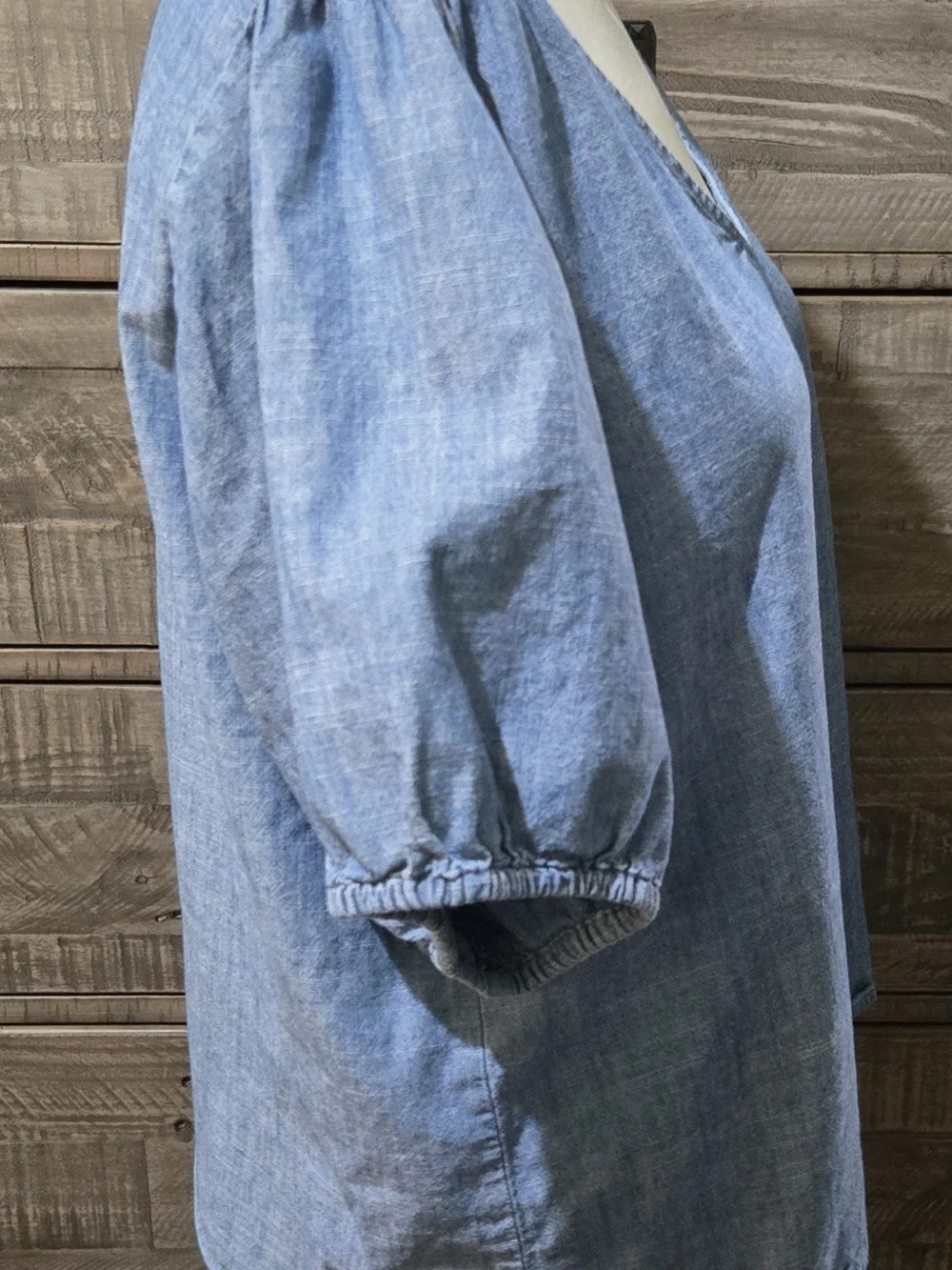 J.Crew Chambray Cotton Puff Sleeve V-Neck Blouse Blue Size Medium